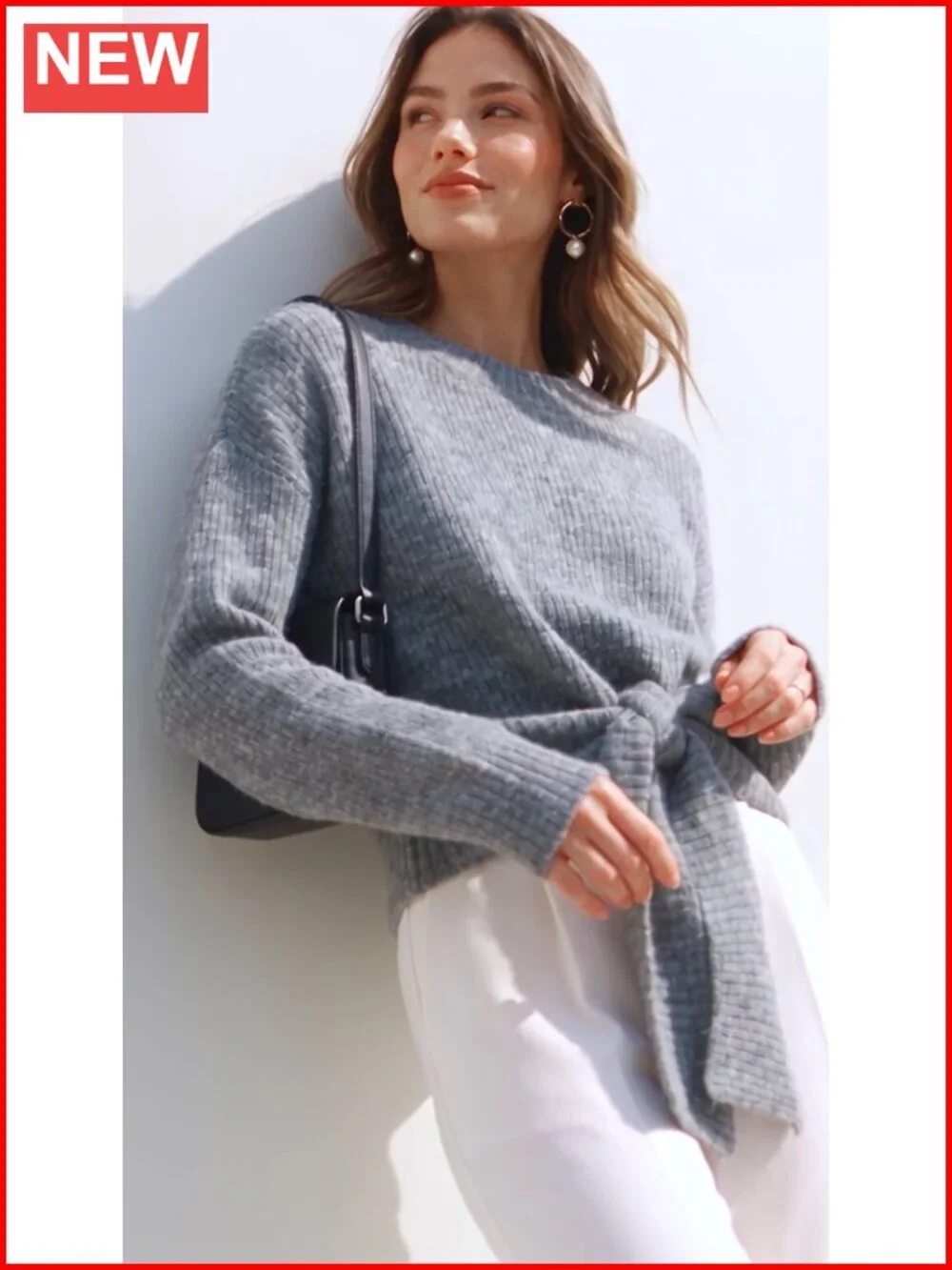 Women's Cable Knit Cropped Sweater Long Sleeve Tie Front Pullover